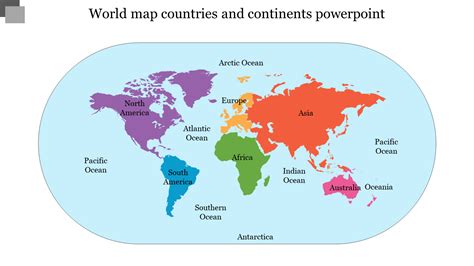Informative Continents And Oceans Map Powerpoint Template