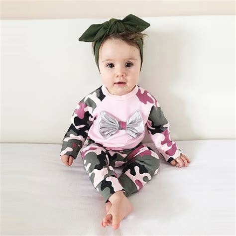 Newborn Infant Baby Girl Boy Camouflage T Shirt Tops Pants Outfits