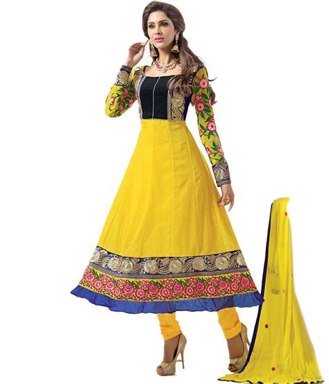 Nm Yellow Embroidered Pure Georgette Semi Stitched Anarkali Dress Material Buy Nm Yellow