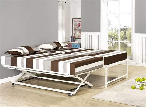 Archer 17h Platform Daybed Bed Frame With Pop Up Trundle And Mattresses Set Cream White Metal
