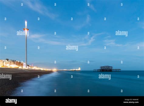 Night Photo Of Brighton Skyline With Old West Pier Central Pier With