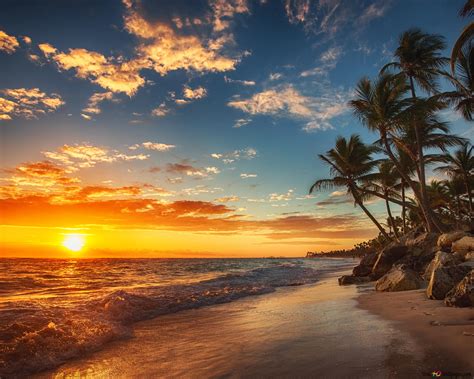 Sonnenuntergang Im Meer Strand Hd Hintergrundbilder Herunterladen