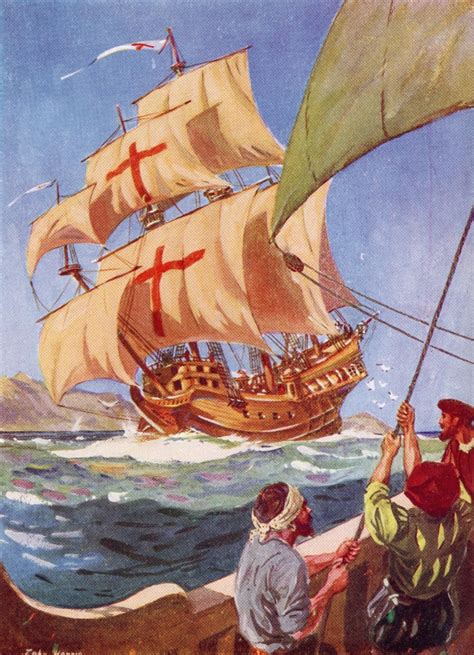 Christopher Columbus Leaves The Coast Of Spain In His Flag Ship The