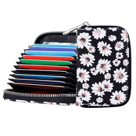 Rfid Blocking Credit Card Holder Wallet Canvas Zipper Card Case Small Accordion Wallet For Women