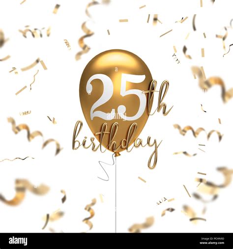Happy 25th Birthday Gold Balloon Greeting Background 3d Rendering