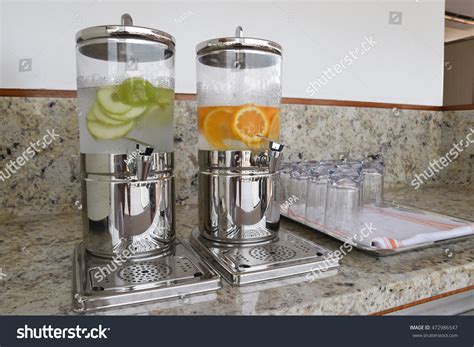 Fruit Infused Flavored Water Beverage Dispenser Stock Photo 472986547