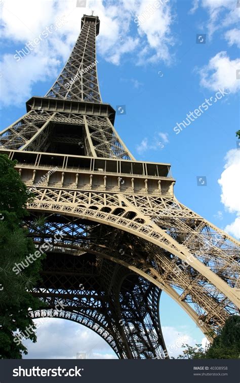 Unusual Wideangle View Eiffel Tower Paris Stock Photo 40308958