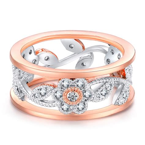 buy rose gold hollow flower ring cubic zircon stone for women fashion wedding