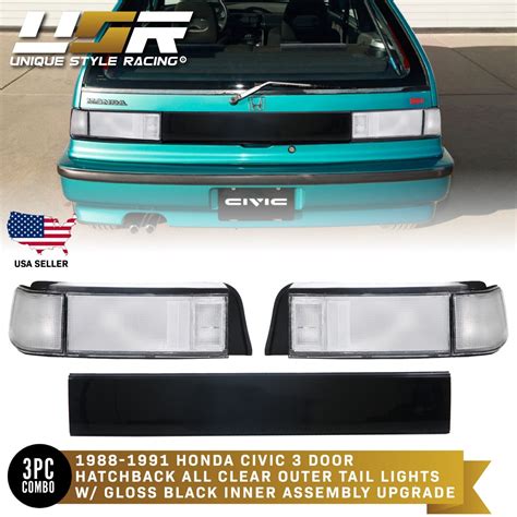 Jdm Sir Style All Clear Rear 3pcs Tail Light For 1988 91 Honda Civic 3d