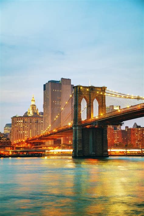 Lower Manhattan Cityscape With The Brooklyn Bridge Stock Image Image