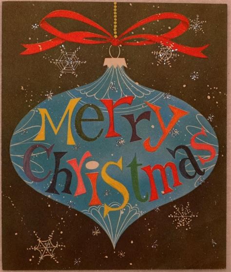 mid century glittered tree ornament vintage christmas card vintage christmas cards christmas
