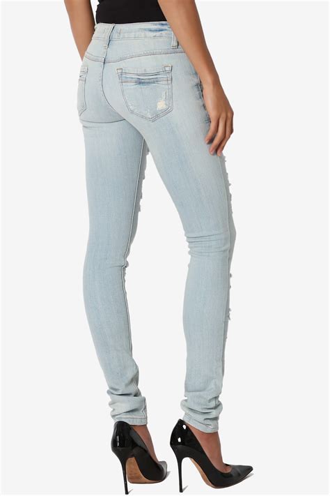Themogan Ultra Distressed Rip Light Wash Low Rise Skinny Jeans Denim Pants