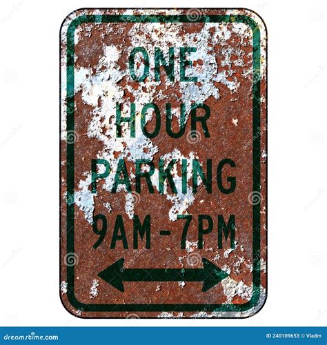 Old Rusty American Road Sign One Hour Parking Stock Image Image Of