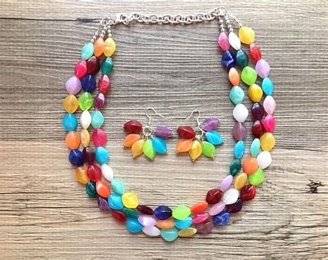 Multi Gemstone Necklace Rainbow Necklace Colorful Necklace Etsy