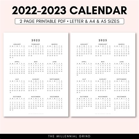2022 Calendar Printable 2022 Calendar Template 2022 2023 Etsy Canada