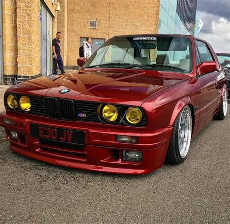 Bmw E30 3 Series Burgundy Slammed Voiture Automobile Motos