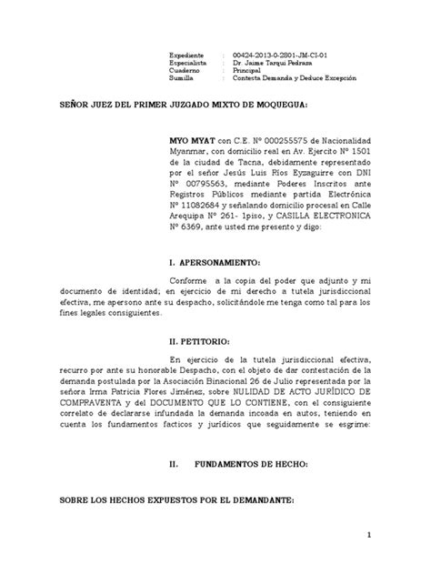 Contestacion Nulidad De Acto Juridico Pdf