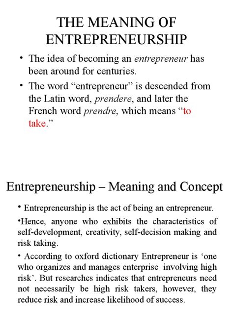 Entrepreneurship Meaning And Concept Entrepreneurship Factors Of