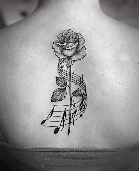 Rose And Music Note Back Tattoo Rose Staff Music Notes Back
