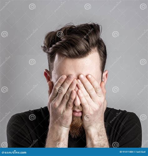 Tired Sleepy Young Man Isolated On Gray Background Stock Photo Image