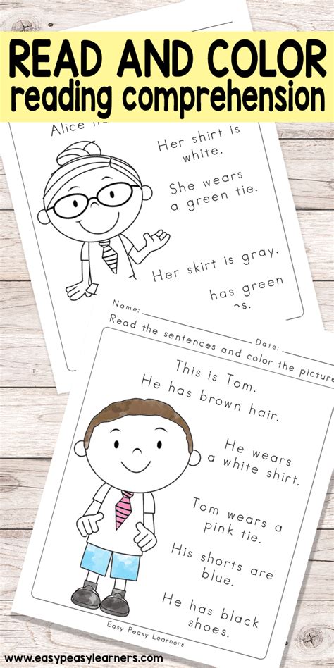 Read And Color Reading Comprehension Worksheets For Grade 1 And