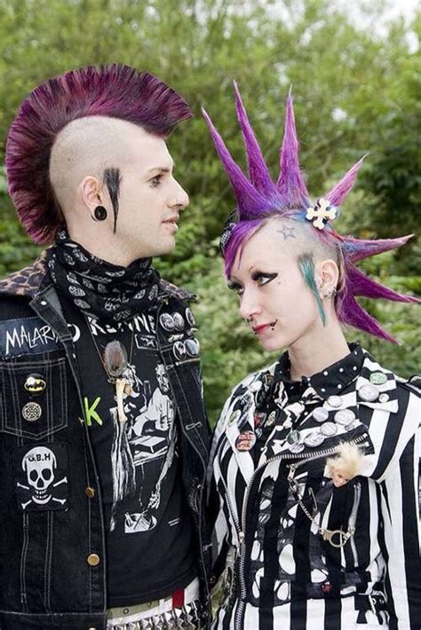 Punk Couple With Purple Mohawks Punk Couple Mohawks Punx Punk Rocker Diy Clothes Goth