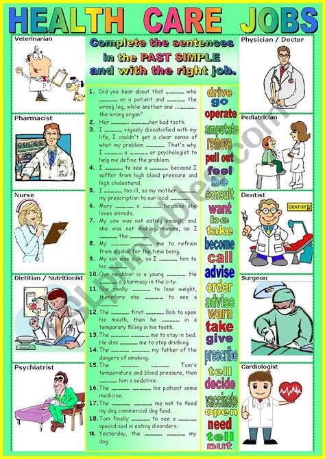 Health Care Jobs And The Past Simple Key Esl Worksheet By Karagozian