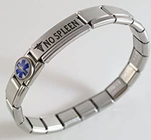 Amazon.com: No Spleen Medical ID Alert Italian Charm Bracelet