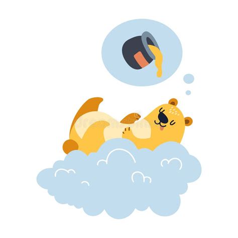 Bear Flying On A Cloud Dreaming About Honey Happy Illustration