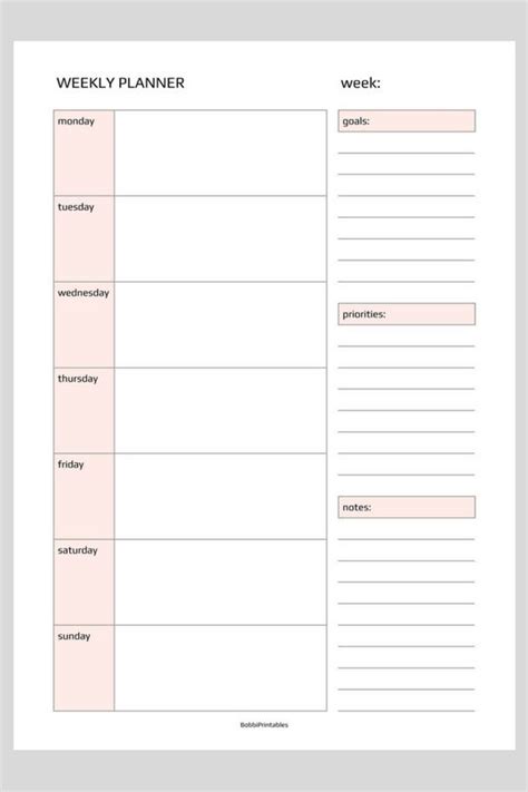 Blank Weekly Schedule Template With Hours From Monday To Free Simple