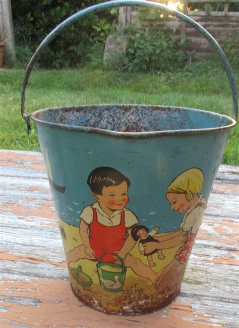 Original 1950s Vintage Childs Large Tin Seaside Bucket Etsy 1950s