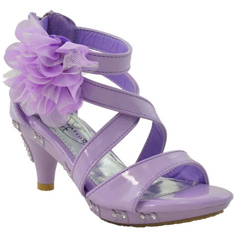 Kids Dress Sandals Rhinestone Bow Accent Strappy Flower High Heel