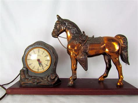 Vintage Western Copper Horse And Clock Rockabilly 50s Country