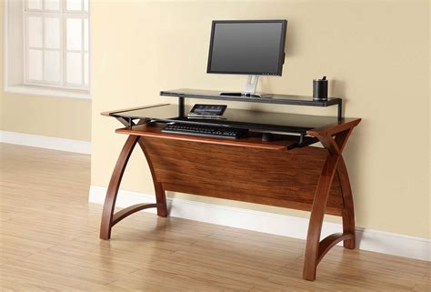 Jual Curve Office Walnut Wide Computer Desk With Keyboard And Monitor