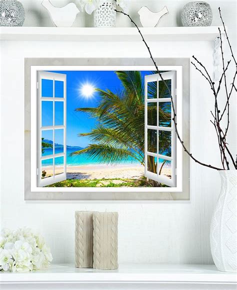 Design Art Designart Window Open To Beach With Palm Extra Large