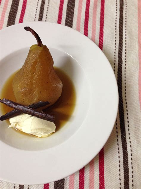Homemade Cinnamon Brown Sugar And Spiced Wine Poached Pear With Marscarpone Cheese Wine Poached