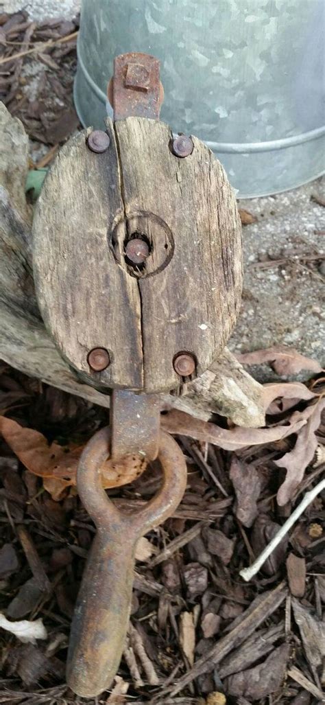 Wooden Farm Pulley With Large Rusty Hookrepurpose Etsy Bottle