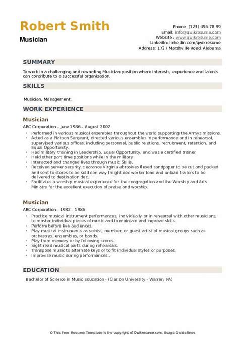 Dear musician, you have chosen an amazing profession! Musician Resume Samples | QwikResume