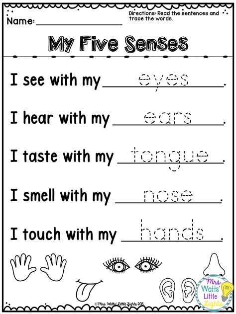 Introduce kids to sight words, letters, and practice writing with free no prep worksheets. Five Senses | Senses preschool