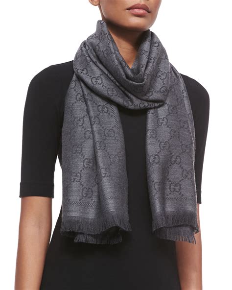 Just enter your zip code and we'll show you your closest stores. Gucci GG Woven Scarf, Gray | Neiman Marcus