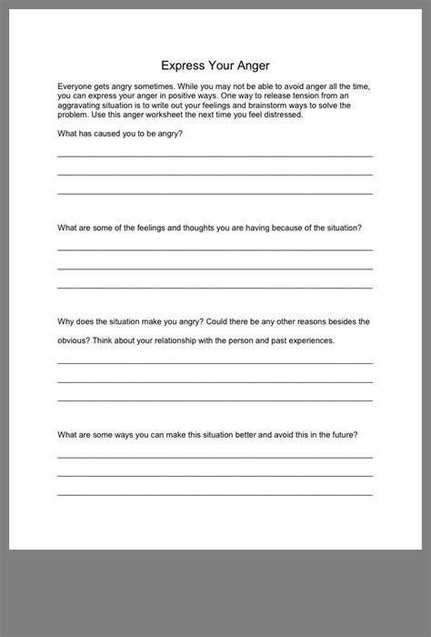 anger management worksheet for teens