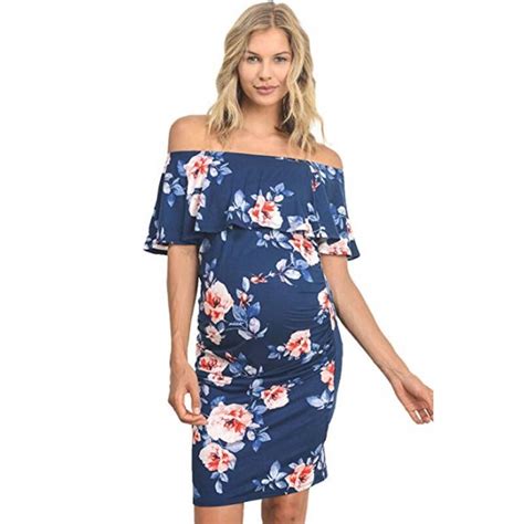 backless off shoulder ruffle maternity dress for pregnant women clothes floral printed vestidos