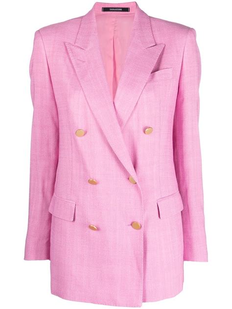 Tagliatore J Coral Linen Double Breasted Blazer In Shocking Pink Modesens