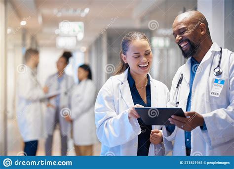 Doctors Teamwork On Tablet For Hospital Research Management Employees