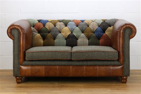 Harris Tweed Chesterfield Patchwork Sofa C001ym Medium Brown Etsy Uk