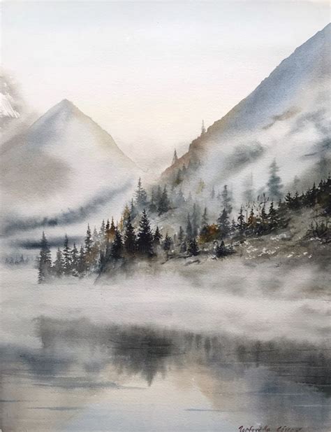 Foggy Morning In The Mountains Painting By Eugenia Gorbacheva