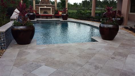 16x16 Noce Roman Gm Tumbled Travertine Pool Deck Pavers And Pool Coping