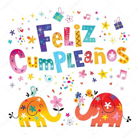 Cumpleanos 생일 귀여운 코끼리와 함께 스페인어 인사말 카드 펠리 즈 — 스톡 벡터 © Aliasching 156996694