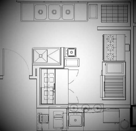 When designing your kitchen layout, consider where you'll need to install lights. Small Cafe Kitchen Layout Strategy | Mise Designs