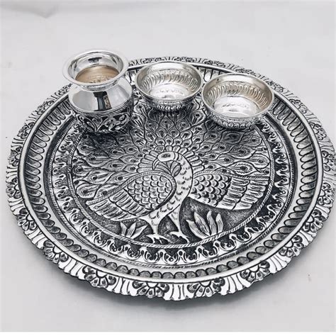 Buy Quality 925 Pure Silver Antique Pooja Thali Set Po 263 16 In New Delhi